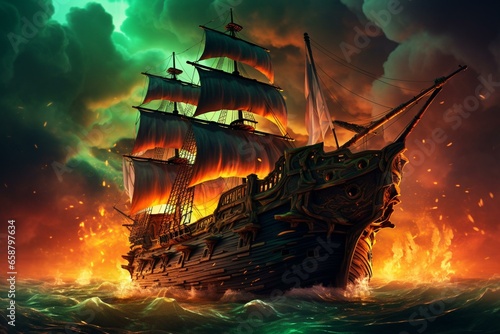A top-notch pirate ship wallpaper, ideal for crypto experts, in ultra-high definition with vibrant colors. Generative AI