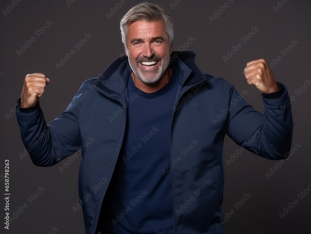 Fototapeta premium Happy european man in casual clothing against a neutral background