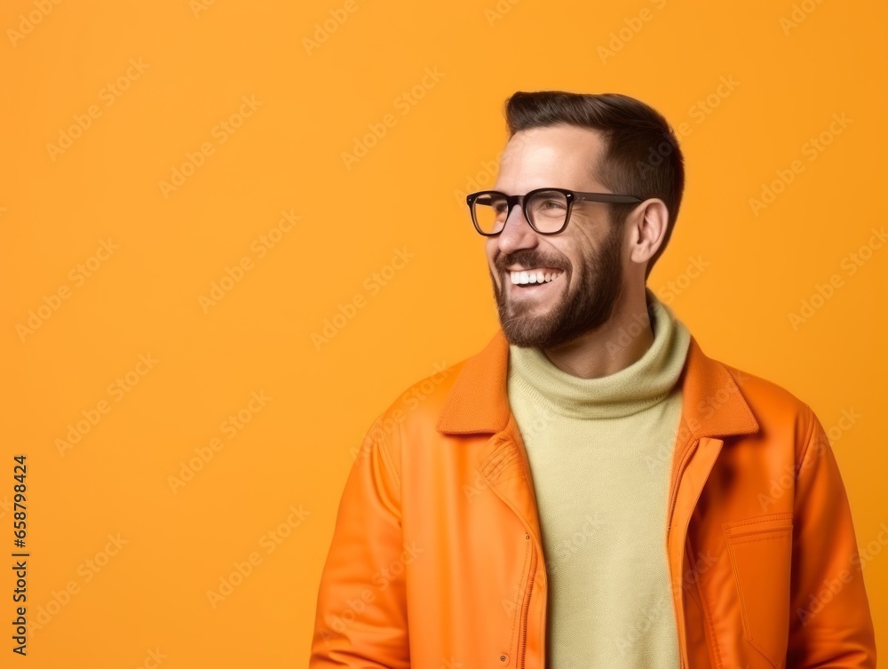 Obraz premium Happy european man in casual clothing against a neutral background