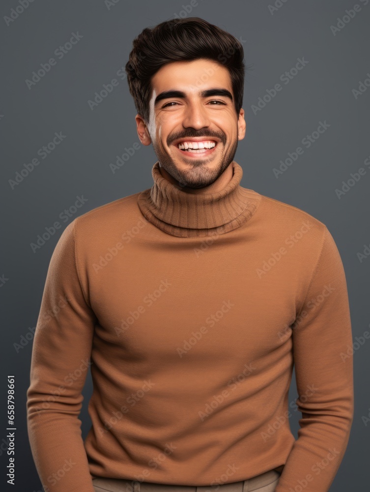 Obraz premium Happy european man in casual clothing against a neutral background