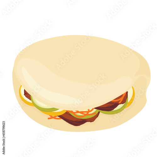 Gua bao. Vector  illustration. isolated on a white background. Chinese food. Homemade organic Pulled Beef Bao Buns. 