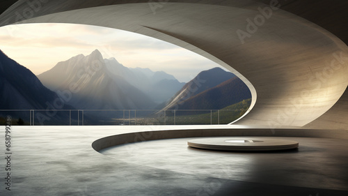 Empty concrete room with large curve structure  for presentation of business product or car  architecture inspiration