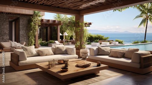 Luxury patio lounge area to chill and relax with couches outside of luxury villa