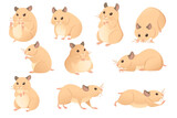 Set of Light brown hamster cute cartoon animal design vector illustration isolated on white background
