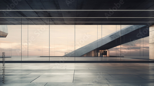 Fototapeta Naklejka Na Ścianę i Meble -  Abstract futuristic 3d architecture with empty concrete floor garage style, for presentation or car presentation, copy space