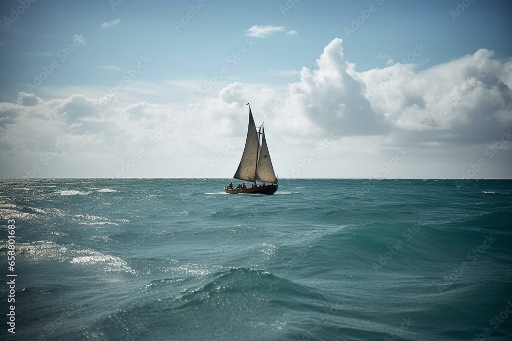 A boat sailing on the ocean. Generative AI