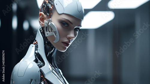 AI robot futuristic technology android or cyber humanoid. Artificial Intelligence cyborg robot in 3D