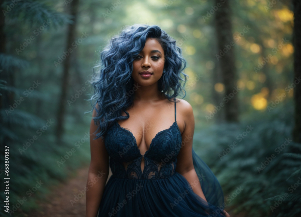 Portrait of beautiful woman blue walking in the forest Portrait of beautiful woman blue walking in the forest