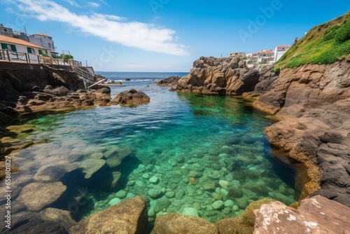 Picturesque Madeira Island, idyllic natural pools in Porto da Cruz village. Popular tourist spot in Portugal. Generative AI