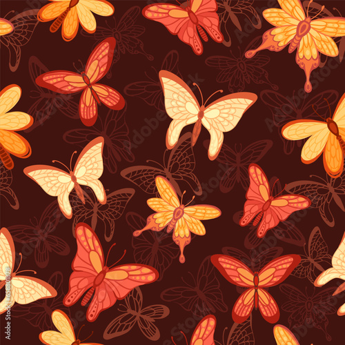 Seamless pattern Colorful butterfly insect cartoon style animal design vector illustration on dark background