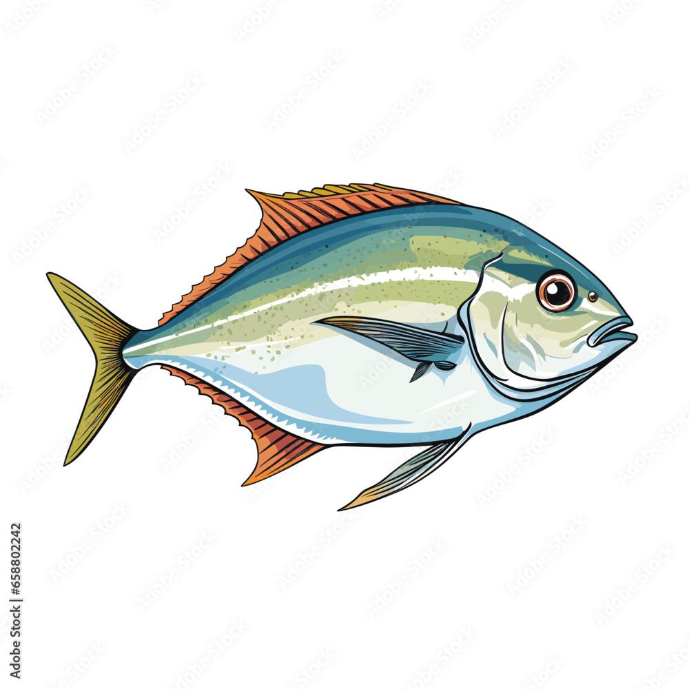 Hand Drawn Flat Color Pompano Fish Illustration Hand Drawn Flat Color Pompano Fish Illustration