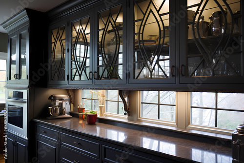 Mullion Cabinet - Europe - Cabinet with decorative wood or metal strips dividing the glass panels