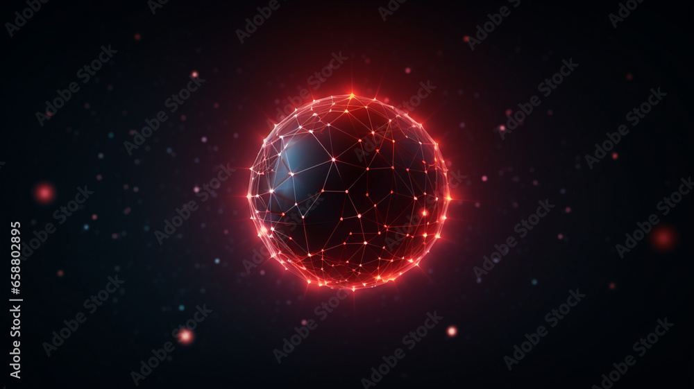 Abstract 3d glowing geometric wireframe on the dark sphere, Digital network concept