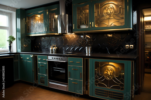 Art Deco Cabinet - Europe - Cabinet with an art deco-inspired design, featuring geometric patterns and luxurious materials