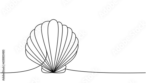 Sea shell one line continuous drawing. Tropical underwater shell continuous one line illustration. Vector minimalist linear illustration.