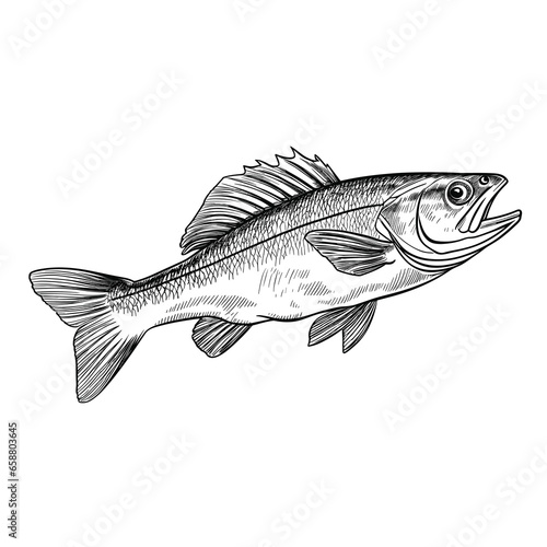 Hand Drawn Sketch Walleye Fish Illustration 