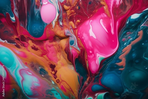 An image of vibrant fluid acrylic paint with abstract and vivid colors. Generative AI