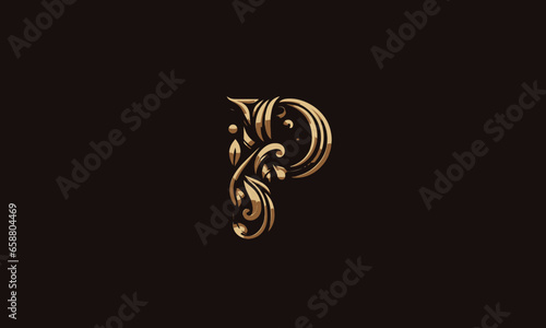 Letter P golden luxury vector logo and icon design