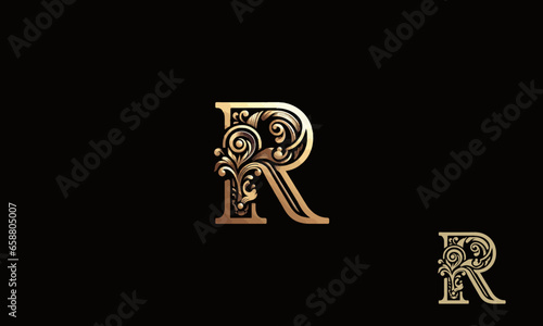 Letter R luxury golden logo vector design