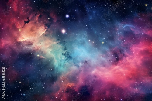 Colorful outer space background with nebula clouds and stars. Generative AI