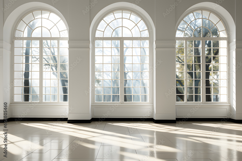 Fototapeta premium Shadow of windows on empty white wall.