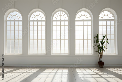Shadow of windows on empty white wall.
