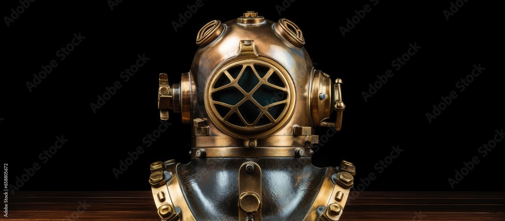 Fototapeta premium Antique brass diver s headgear With copyspace for text