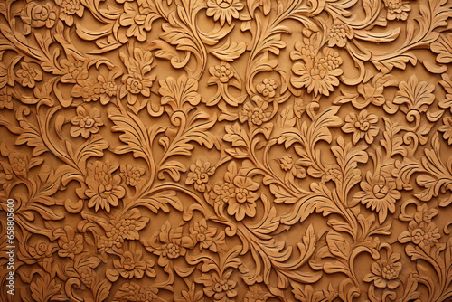 carved floral wooden wall texture
