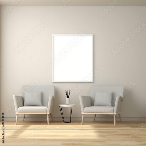 Versatile interior mockup, featuring a blank canvas in a modern, neatly arranged living space, ideal for visualizing decor possibilities. © faissal El Kadousy