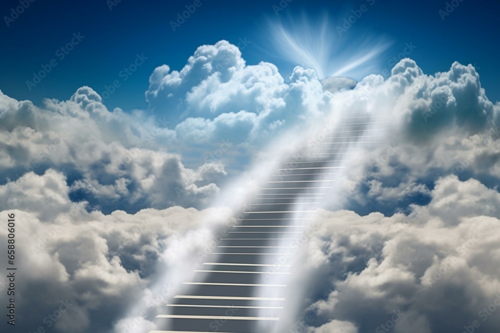 Clouds forming a heavenly stairway. Symbolic background with religious significance. Generative AI