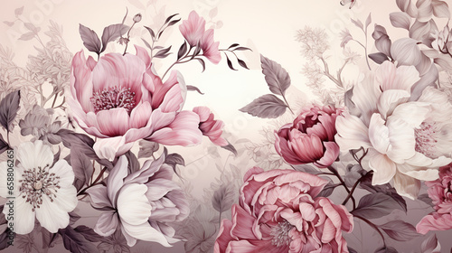 Cuadro en lienzo Flowers wallpaper, floral art design background with flowers bunch in watercolor