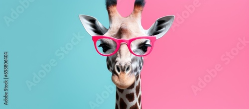 Amusing animals in contemporary collage artwork with giraffe and colorful background