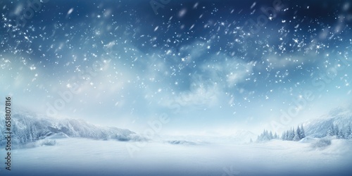 Wallpaper Mural Snowy winter landscape. Abstract Christmas snowflakes. Snow drifts over the mountains with night sky.  Torontodigital.ca