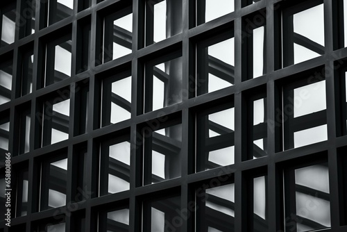 Windows framed with black lattice. Generative AI