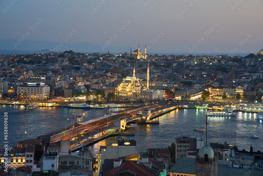 Panoramic view of Istambul at night, Turkey