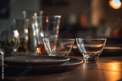 Elegant table setting with candles in restaurant. Selective focus. Romantic dinner setting with candles on table in restaurant.
