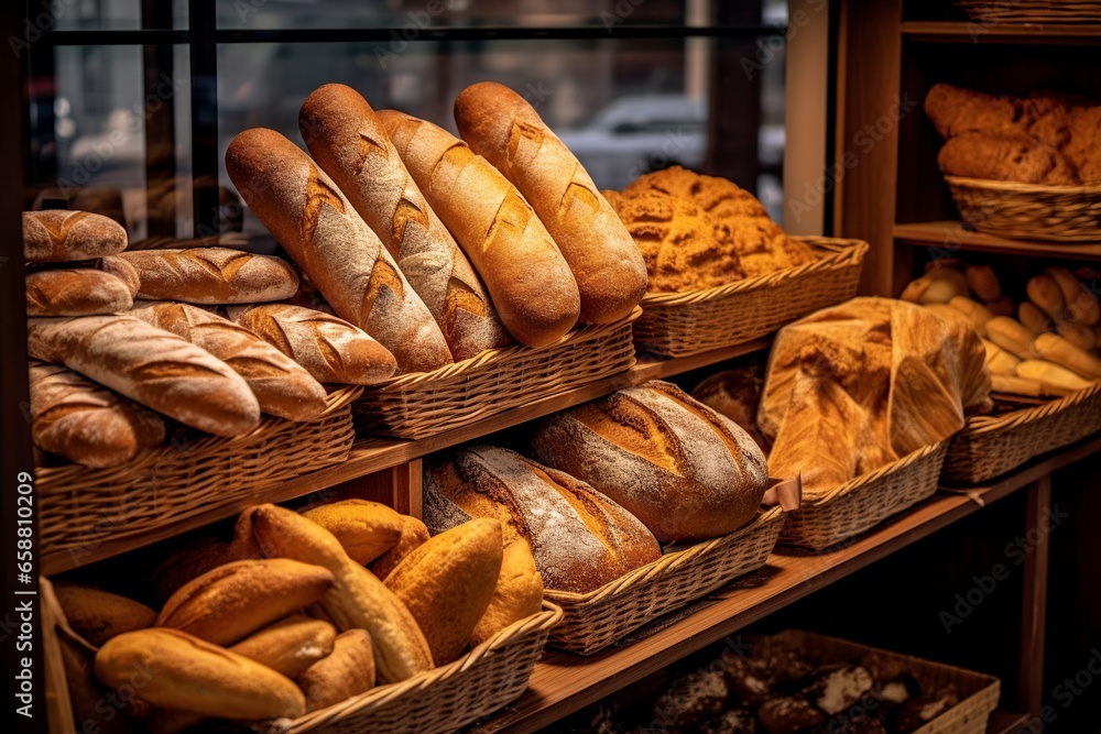 freshly baked breads in the store.