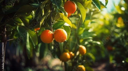 delicious ripe oranges in the garden