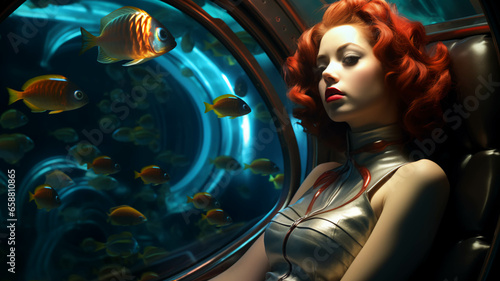 Woman in Underwater City Retro Futuristic