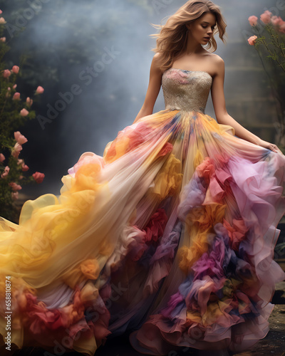 Hübsche blonde Frau mit bunten Kleid © This is Art