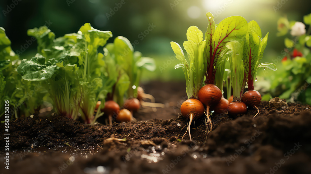 Close-up of vegetables growing in the garden. The concept of agriculture, farming and growing natural organic produce. Close-up of vegetables growing in the garden. The concept of agriculture, farming and growing natural organic produce.