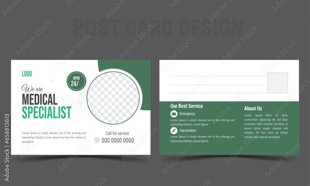 Corporate  amazing and modern postcard design. stylish madical corporate postcard design postal cards. Greetings from postcard vector template 