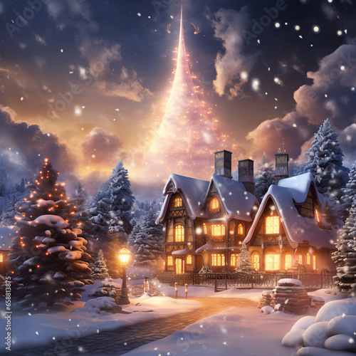 Christmas night landscape 3D CARD