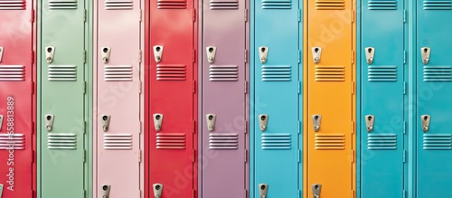 High school student lockers in close up view With copyspace for text