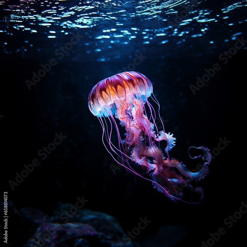 Colorful jellyfish with long tentacles