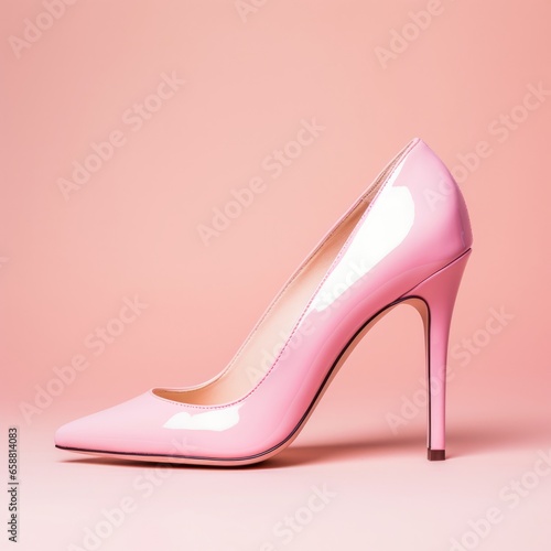 Pink women's high heel shoes on a pink background.