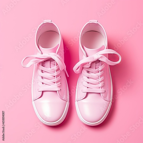 Pink Sneakers on Pink Background.