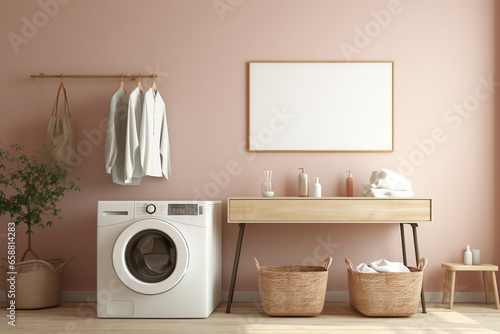 Laundry room with gold wall frame in white © PGS