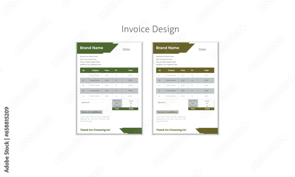Business invoice stationery design payment agreement design template 