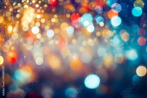 Multicolored glittery lights bokeh. Abstract Christmas background.